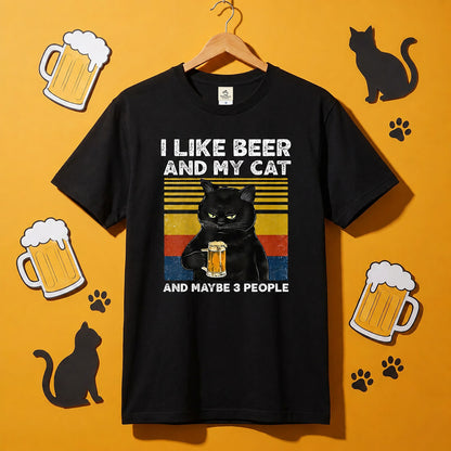 猫とビールが好き Tシャツ｜I LIKE BEER AND MY CAT｜飲み会・居酒屋で話題
