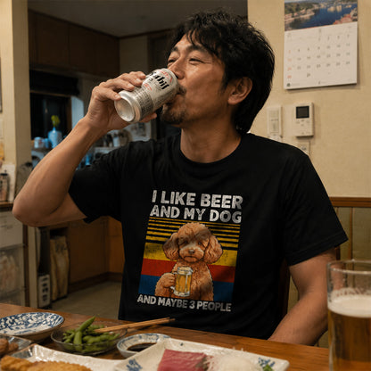 「I LIKE BEER AND MY DOG」ビール＆犬が好き Tシャツ｜犬種が選べます