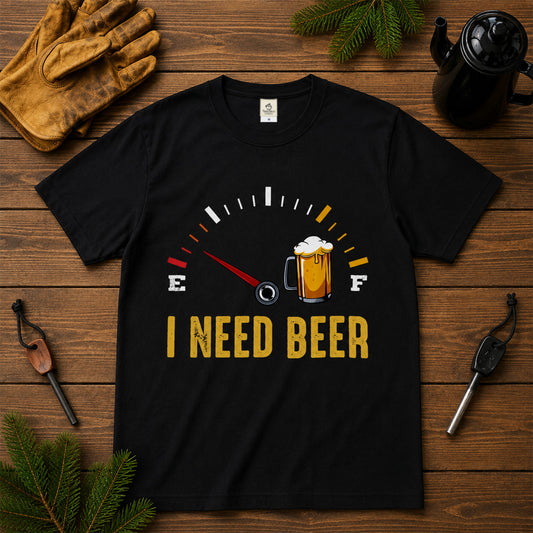 「I NEED BEER 」燃料メーター Tシャツ ｜ ビール好き・おもしろ・飲み会に人気