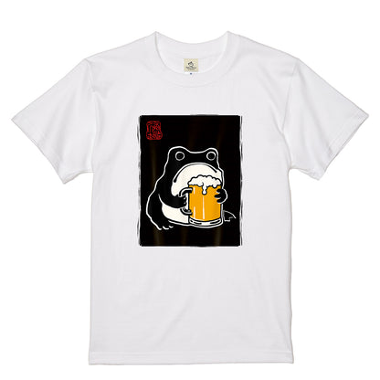 ビールを飲むカエル 和柄 Tシャツ ｜ ビール好き・カエル好き・浮世絵風に人気