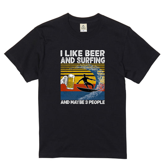 「I LIKE BEER AND SURFING」ビール＆サーフィンが好き Tシャツ