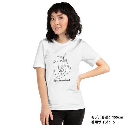 猫tシャツ ねこ 猫イラスト Life is better with cat｜アダルト&キッズサイズ.