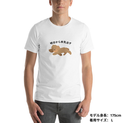 犬 tシャツ 犬イラスト プードル犬　明日から本気出す ｜アダルト&キッズサイズ.
