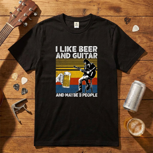 「I LIKE BEER AND GUITAR」ビール＆ギターが好きTシャツ