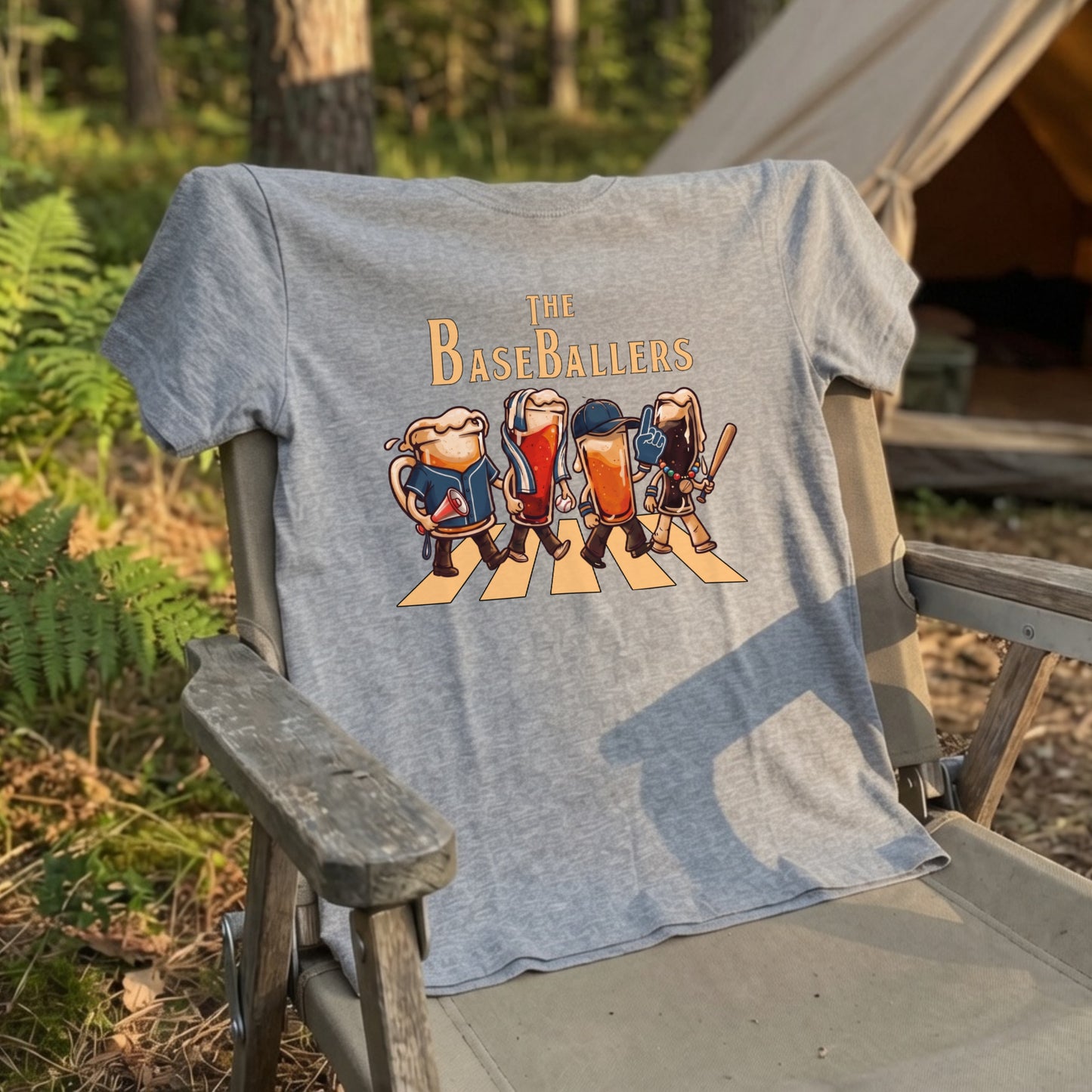 THE BASEBALLERS W | ビールたちの全力応援 横断歩道 面白Tシャツ【野球ファン・父の日ギフトに最適】