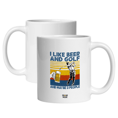 マグカップ ビールイラスト I LIKE BEER AND GOLF｜ビール好きにおすすめ プレゼントにも最適