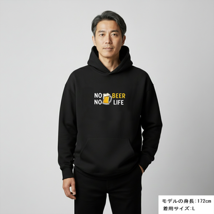NO BEER NO LIFE｜飲み会で話題の面白パーカー【S–3XL／綿100%裏パイル／無料ラッピング】