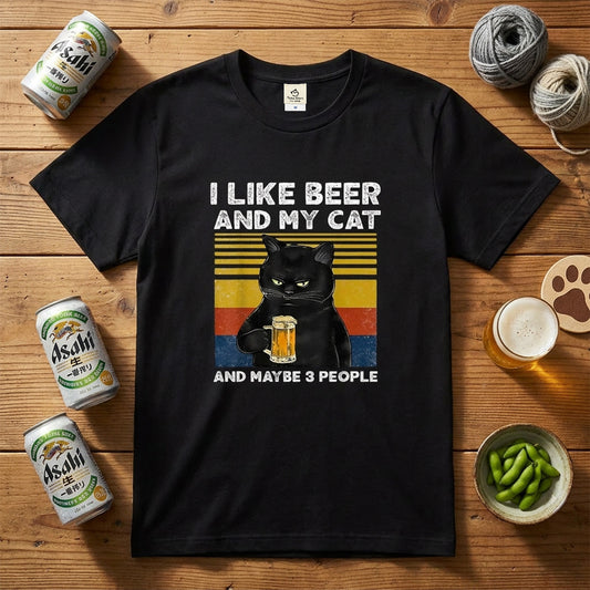 猫とビールが好き Tシャツ｜I LIKE BEER AND MY CAT｜飲み会・居酒屋で話題