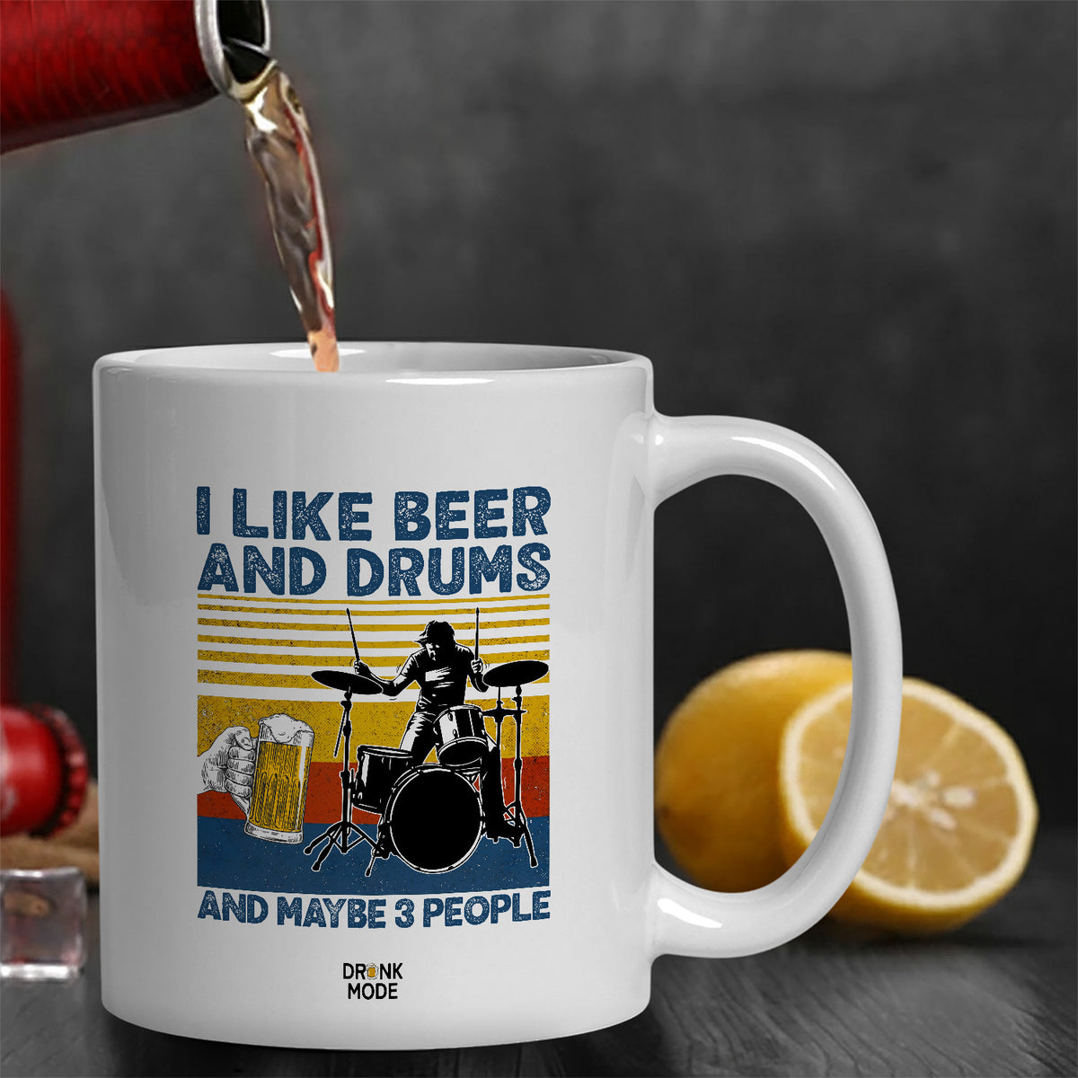 マグカップ ビールイラスト I LIKE BEER AND DRUMS｜ビール好きにおすすめ プレゼントにも最適