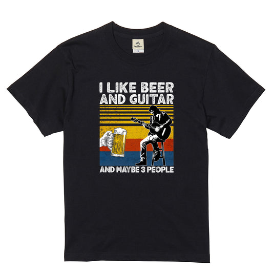 「I LIKE BEER AND MY GUITAR」ビール＆キャンプが好きTシャツ