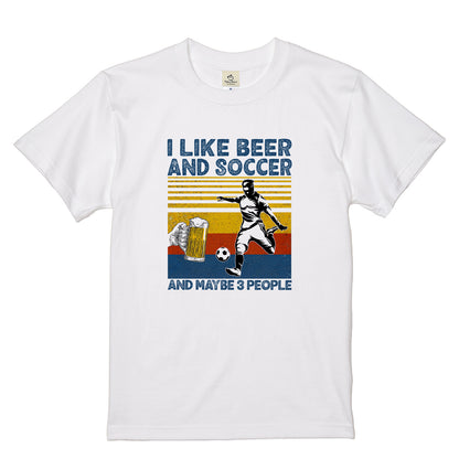 「I LIKE BEER AND MY SCCOER」ビール＆キャンプが好きTシャツ