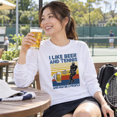 「I LIKE BEER AND TENNIS 」｜ 誕生日プレゼントにも最適！居酒屋・飲み会で話題の面白長袖tシャツ｜日本酒・ビール・焼酎・ウイスキー好きにおすすめ
