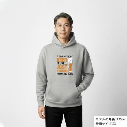 「A DAY WITHOUT BEER IS LIKE ... 」誕生日プレゼントにも最適！居酒屋・飲み会で話題の面白パーカー｜日本酒・ビール・焼酎・ウイスキー好きにおすすめ