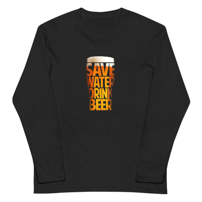 「SAVE WATER DRINK BEER」誕生日プレゼントにも最適！居酒屋・飲み会で話題の面白長袖tシャツ｜日本酒・ビール・焼酎・ウイスキー好きにおすすめ