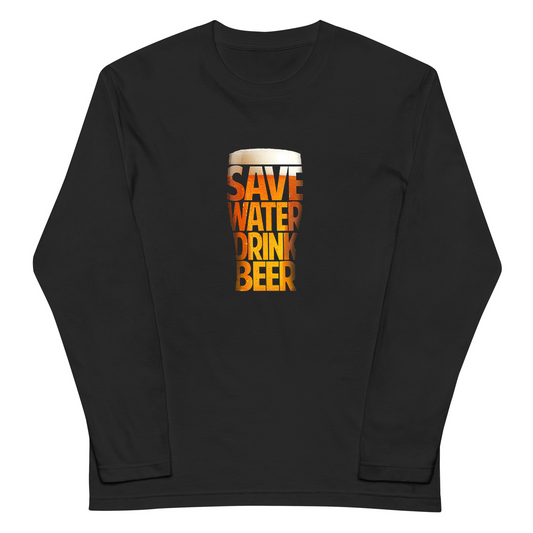 「SAVE WATER DRINK BEER」誕生日プレゼントにも最適！居酒屋・飲み会で話題の面白長袖tシャツ｜日本酒・ビール・焼酎・ウイスキー好きにおすすめ