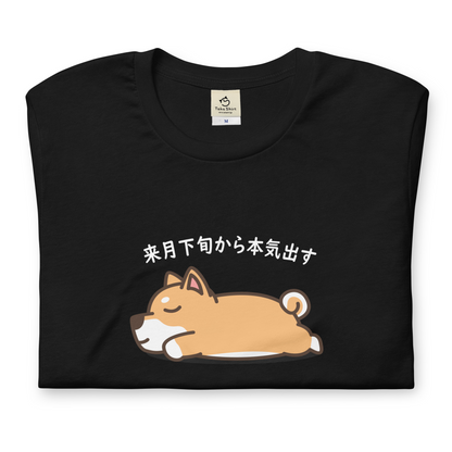 犬 tシャツ 犬イラスト  柴犬 来月下旬から本気出す ｜アダルト&キッズサイズ.