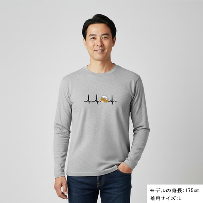 「ビールのハートビート 心電図」誕生日プレゼントにも最適！居酒屋・飲み会で話題の面白長袖tシャツ｜日本酒・ビール・焼酎・ウイスキー好きにおすすめ