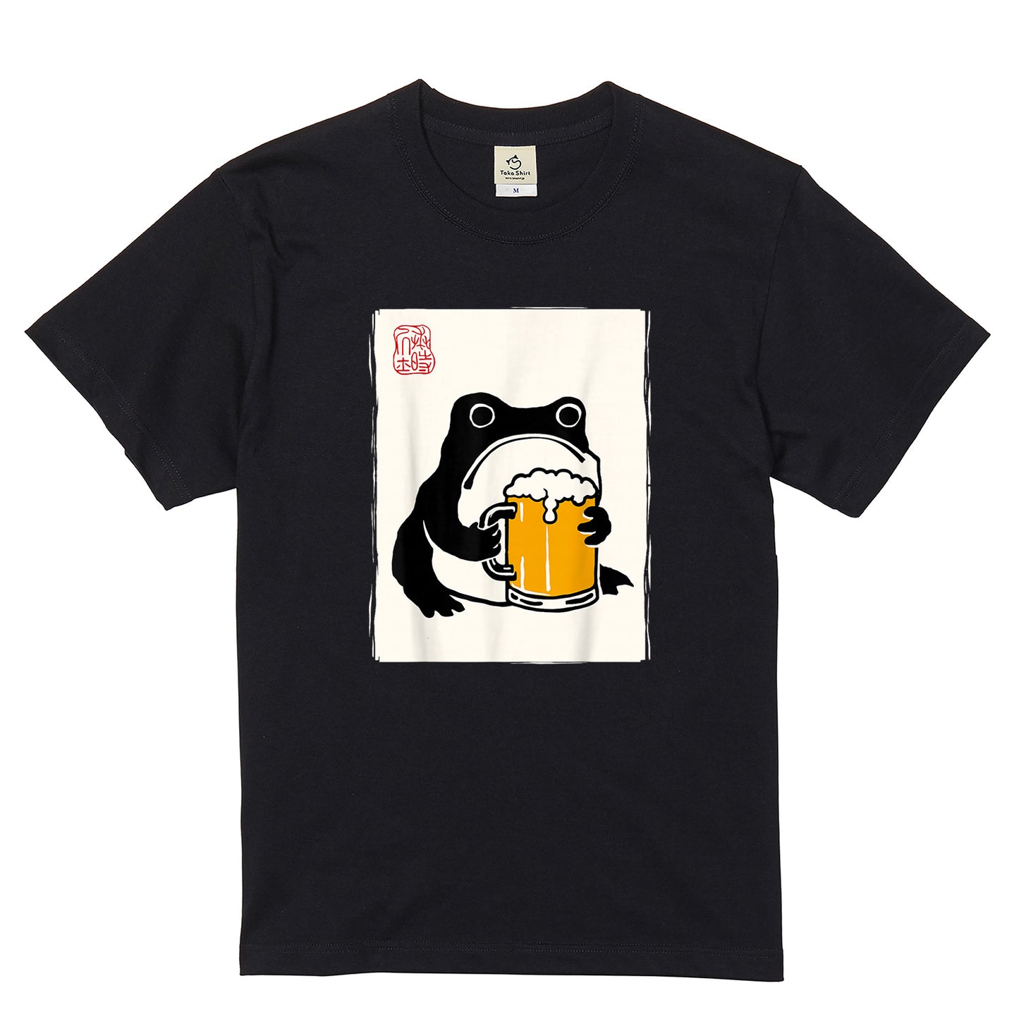ビールを飲むカエル 和柄 Tシャツ ｜ ビール好き・カエル好き・浮世絵風に人気