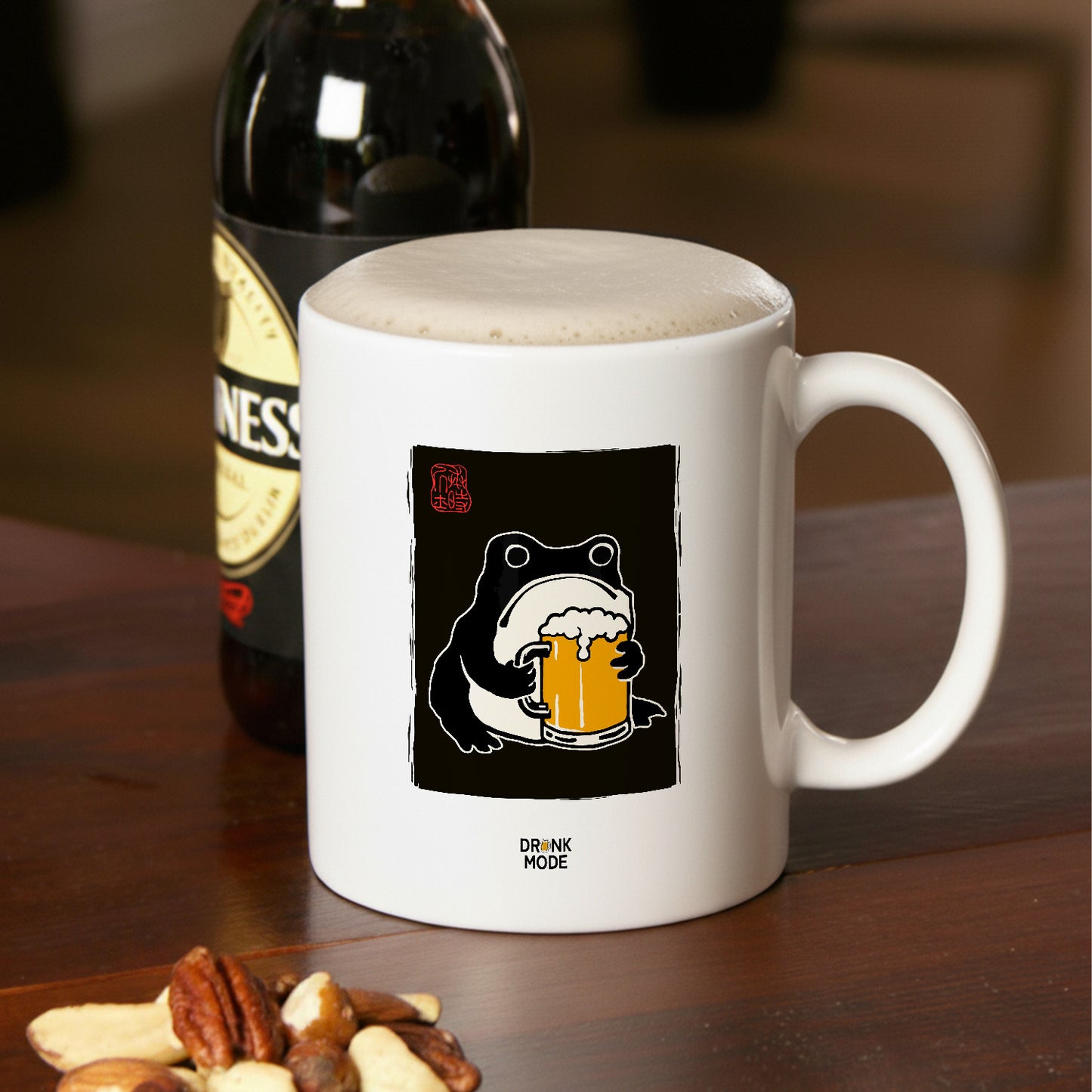 マグカップ ビールイラスト ビールを飲むカエル 和柄｜ビール好きにおすすめ プレゼントにも最適