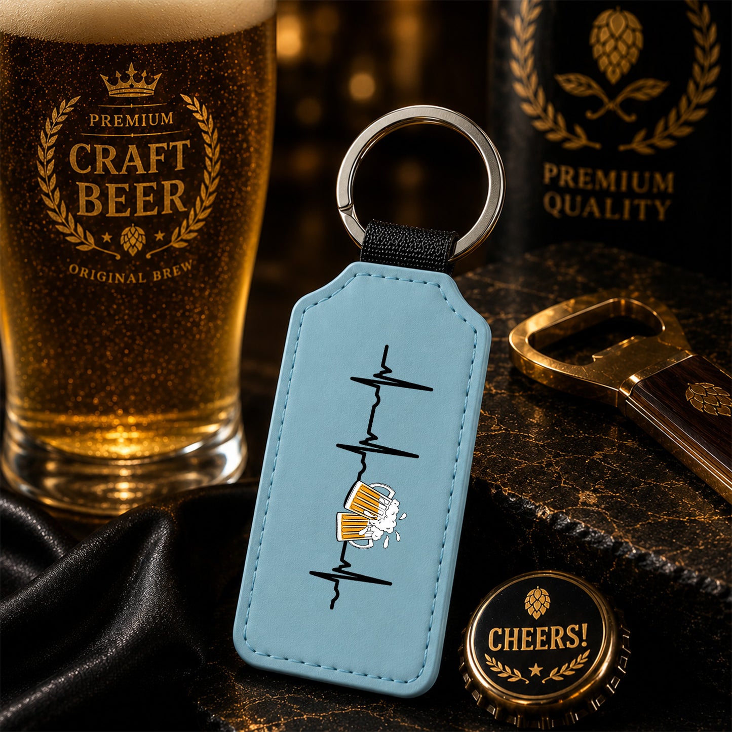 「ビールのハートビート」キーホルダー｜縦長型・8色