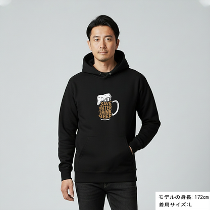 「Save Water Drink Beer - ビールは水分補給」誕生日プレゼントにも最適！居酒屋・飲み会で話題の面白パーカー｜日本酒・ビール・焼酎・ウイスキー好きにおすすめ