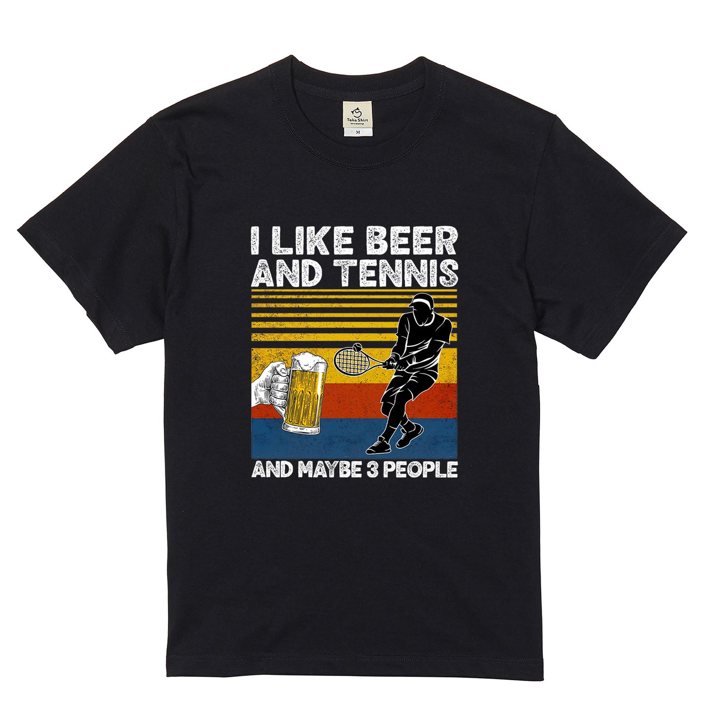「I LIKE BEER AND MY TENNIS」ビール＆キャンプが好きTシャツ