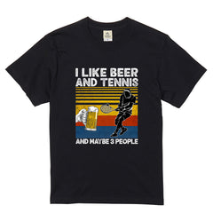 「I LIKE BEER AND TENNIS」ビール＆テニスが好きTシャツ