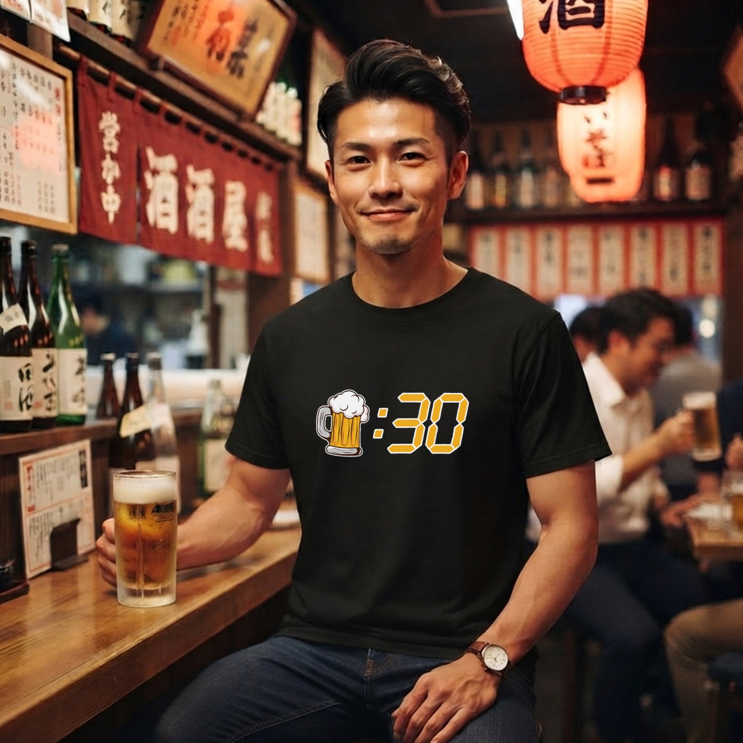「ビール：30」誕生日プレゼントにも最適！居酒屋・飲み会で話題の面白tシャツ｜日本酒・ビール・焼酎・ウイスキー好きにおすすめ