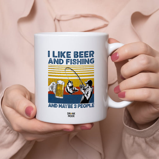 マグカップ ビールイラスト I LIKE BEER AND FISHING｜ビール好きにおすすめ プレゼントにも最適
