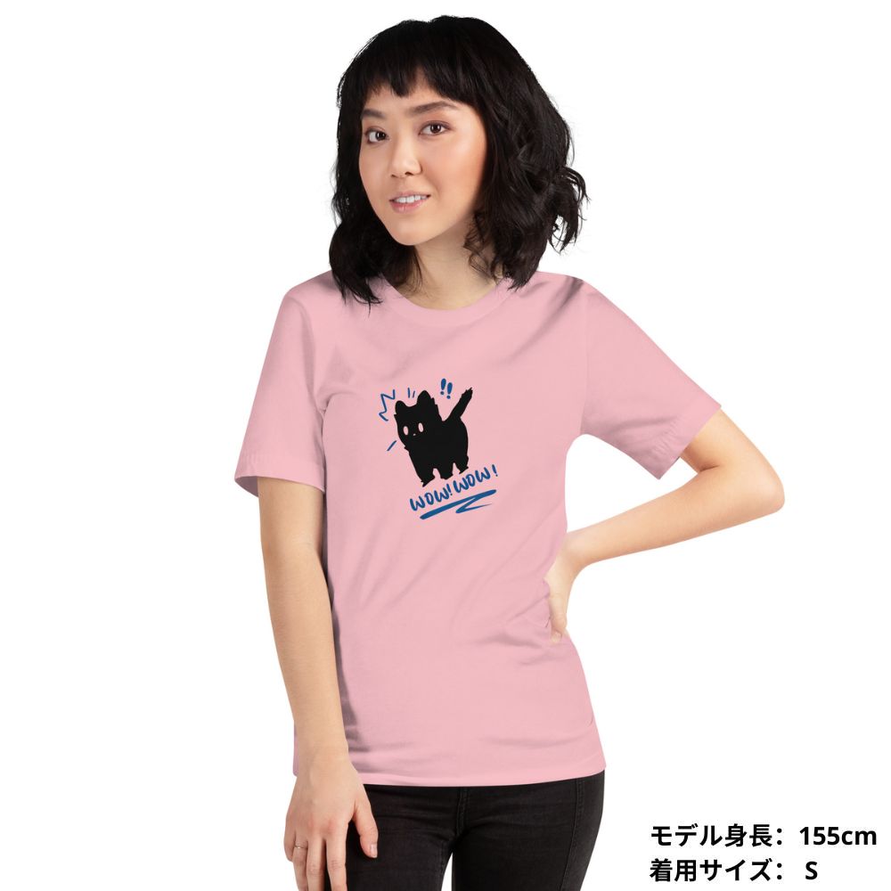 猫tシャツ ねこ 可愛い猫イラスト WOW! ビックリした！｜アダルト&キッズサイズ.