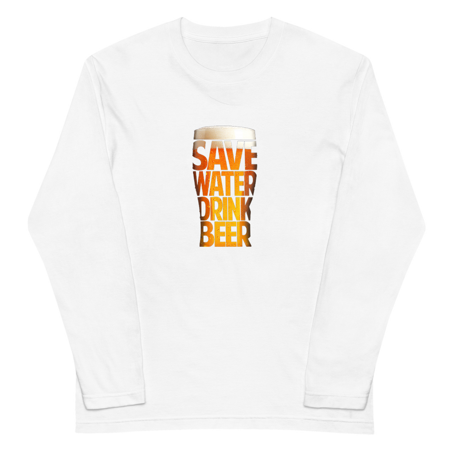 「SAVE WATER DRINK BEER」誕生日プレゼントにも最適！居酒屋・飲み会で話題の面白長袖tシャツ｜日本酒・ビール・焼酎・ウイスキー好きにおすすめ