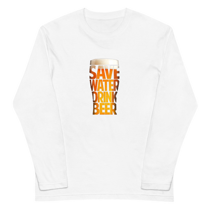 「SAVE WATER DRINK BEER」誕生日プレゼントにも最適！居酒屋・飲み会で話題の面白長袖tシャツ｜日本酒・ビール・焼酎・ウイスキー好きにおすすめ