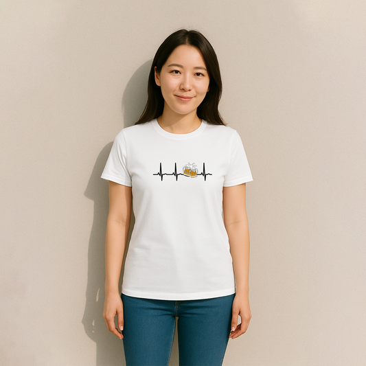 「ビールのハートビート」誕生日プレゼントにも最適！居酒屋・飲み会で話題の面白tシャツ｜日本酒・ビール・焼酎・ウイスキー好きにおすすめ