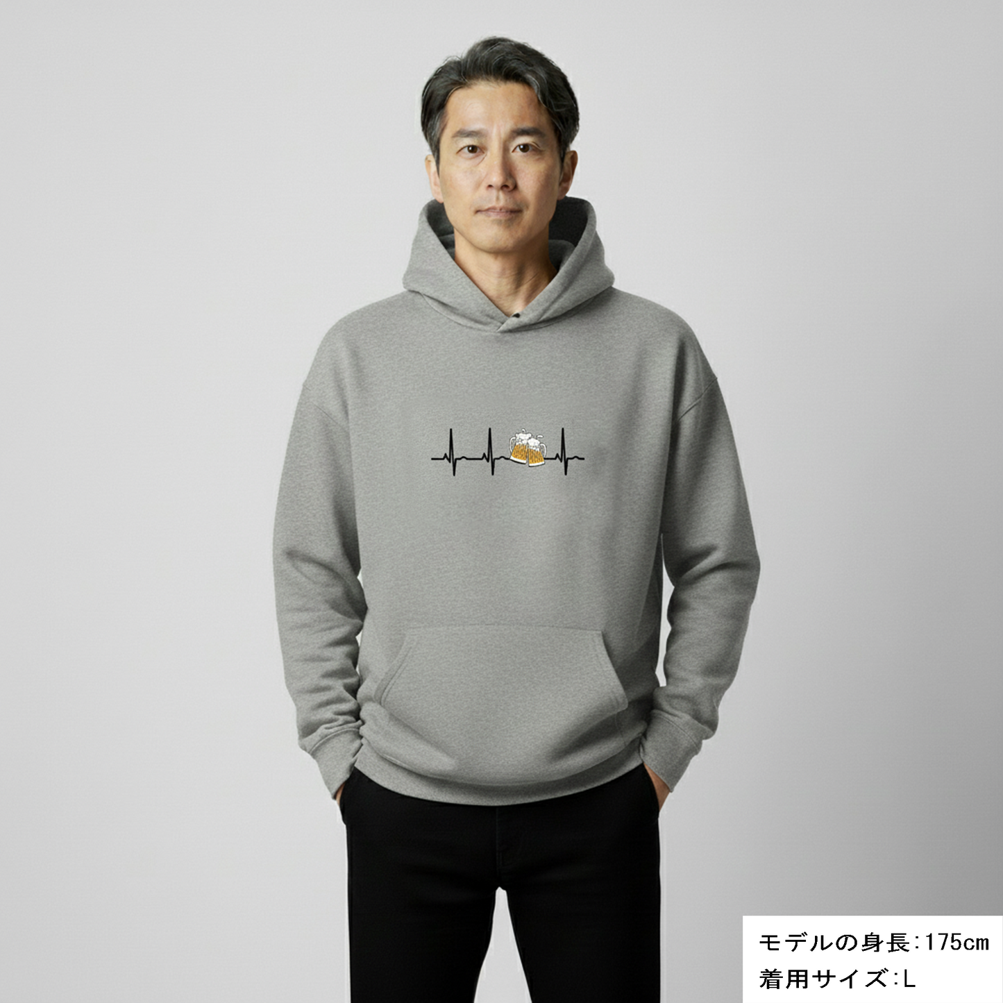 「ビールのハートビート 心電図」誕生日プレゼントにも最適！居酒屋・飲み会で話題の面白パーカー｜日本酒・ビール・焼酎・ウイスキー好きにおすすめ