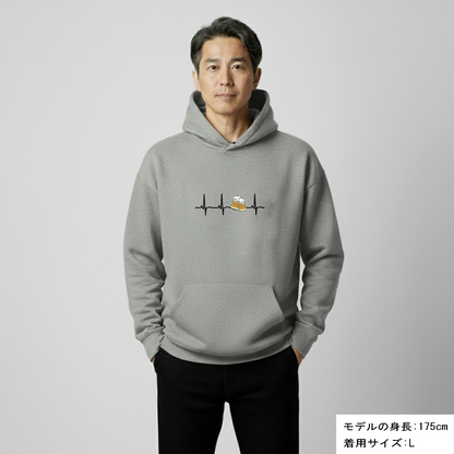 「ビールのハートビート 心電図」誕生日プレゼントにも最適！居酒屋・飲み会で話題の面白パーカー｜日本酒・ビール・焼酎・ウイスキー好きにおすすめ