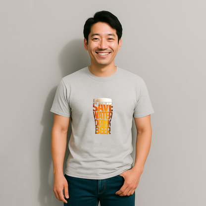「 SAVE WATER DRINK BEER 」誕生日プレゼントにも最適！居酒屋・飲み会で話題の面白tシャツ｜日本酒・ビール・焼酎・ウイスキー好きにおすすめ
