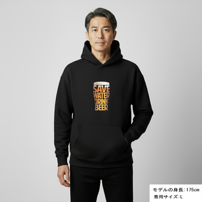 「SAVE WATER DRINK BEER 」誕生日プレゼントにも最適！居酒屋・飲み会で話題の面白パーカー｜日本酒・ビール・焼酎・ウイスキー好きにおすすめ
