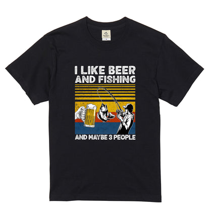 「I LIKE BEER AND FISHING」ビール＆釣り好き Tシャツ