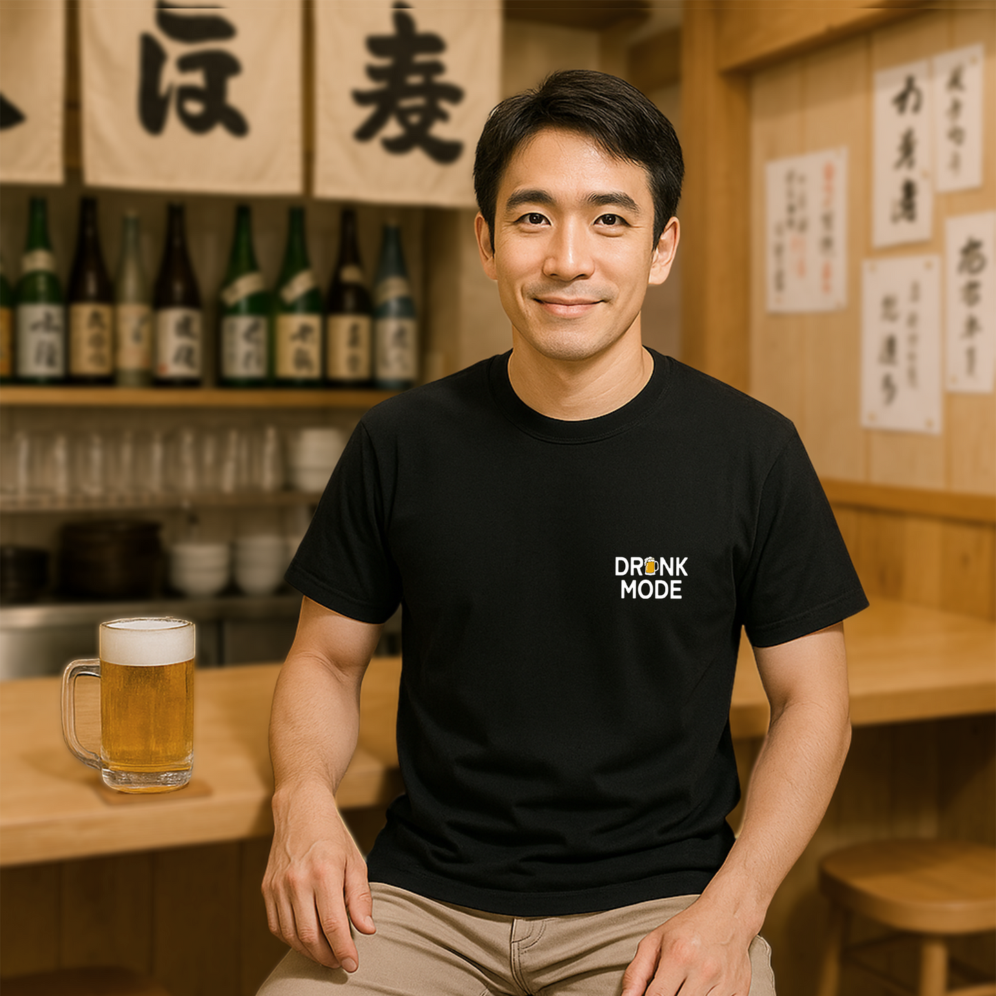 「DrunkMode 酔っ払うモード」誕生日プレゼントにも最適！居酒屋・飲み会で話題の面白tシャツ｜日本酒・ビール・焼酎・ウイスキー好きにおすすめ