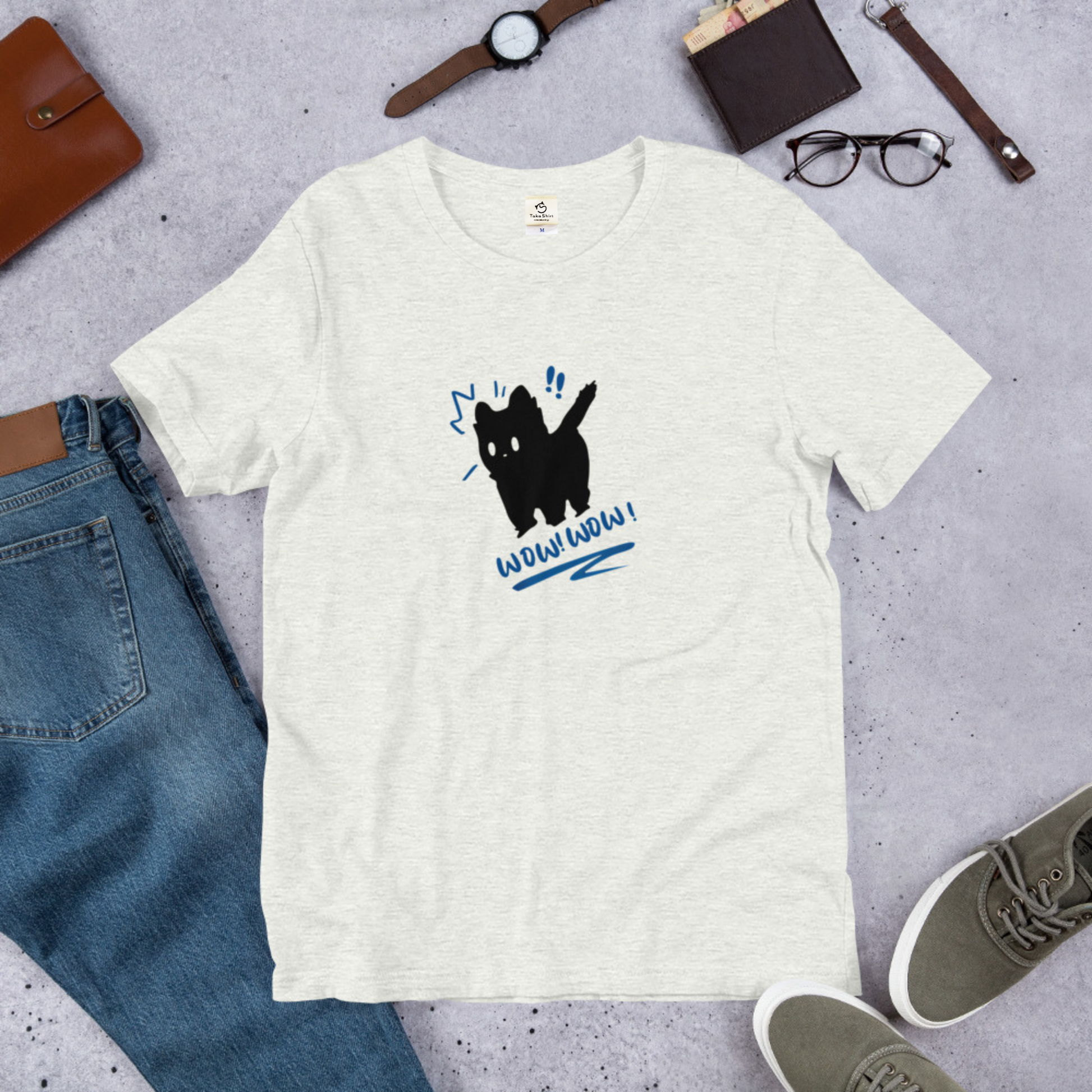 猫tシャツ ねこ 可愛い猫イラスト WOW! ビックリした！｜アダルト&キッズサイズ.