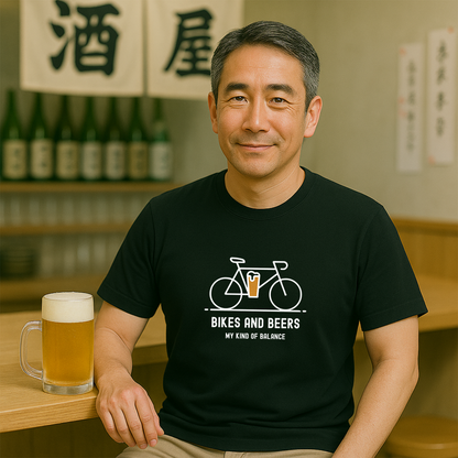 「 BIKES AND BEERS 」誕生日プレゼントにも最適！居酒屋・飲み会で話題の面白tシャツ｜日本酒・ビール・焼酎・ウイスキー好きにおすすめ