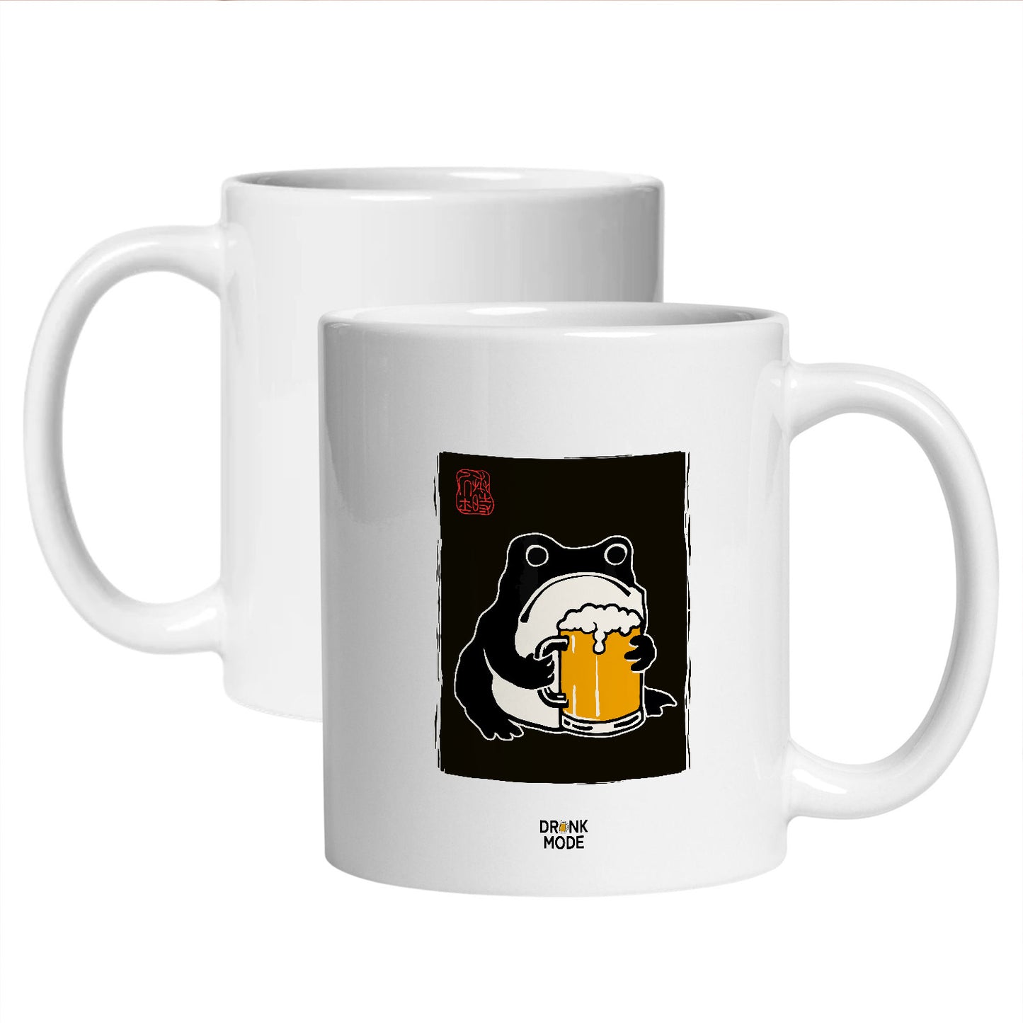 マグカップ ビールイラスト ビールを飲むカエル 和柄｜ビール好きにおすすめ プレゼントにも最適