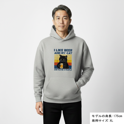 I LIKE BEER AND MY CAT｜飲み会で話題の面白パーカー【S–3XL／綿100%裏パイル】