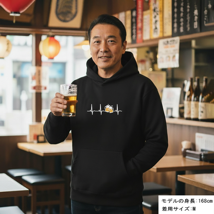 「ビールのハートビート 心電図」誕生日プレゼントにも最適！居酒屋・飲み会で話題の面白パーカー｜日本酒・ビール・焼酎・ウイスキー好きにおすすめ