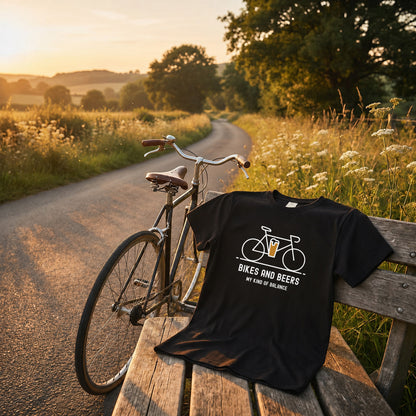 「 BIKES AND BEERS 」誕生日プレゼントにも最適！居酒屋・飲み会で話題の面白tシャツ｜日本酒・ビール・焼酎・ウイスキー好きにおすすめ