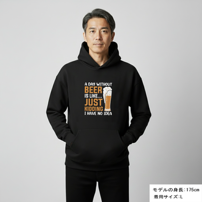 「A DAY WITHOUT BEER IS LIKE ... 」誕生日プレゼントにも最適！居酒屋・飲み会で話題の面白パーカー｜日本酒・ビール・焼酎・ウイスキー好きにおすすめ