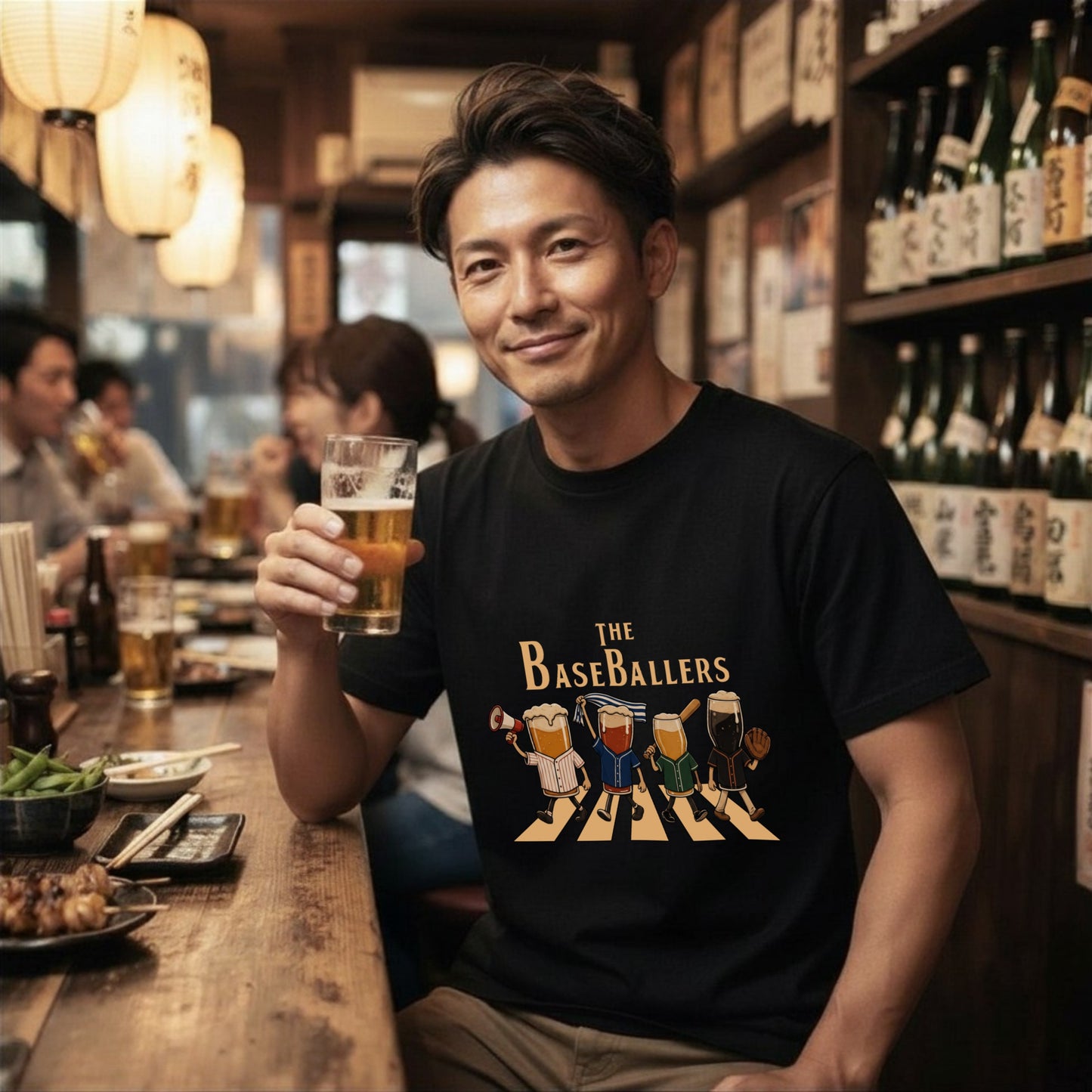 THE BASEBALLERS | 野球ビール アビーロード風パロディ 面白Tシャツ【野球観戦・ビール好き・ギフトに最適】