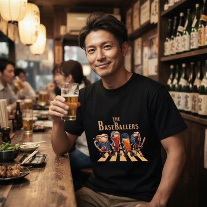 THE BASEBALLERS W | ビールたちの全力応援 横断歩道 面白Tシャツ【野球ファン・父の日ギフトに最適】