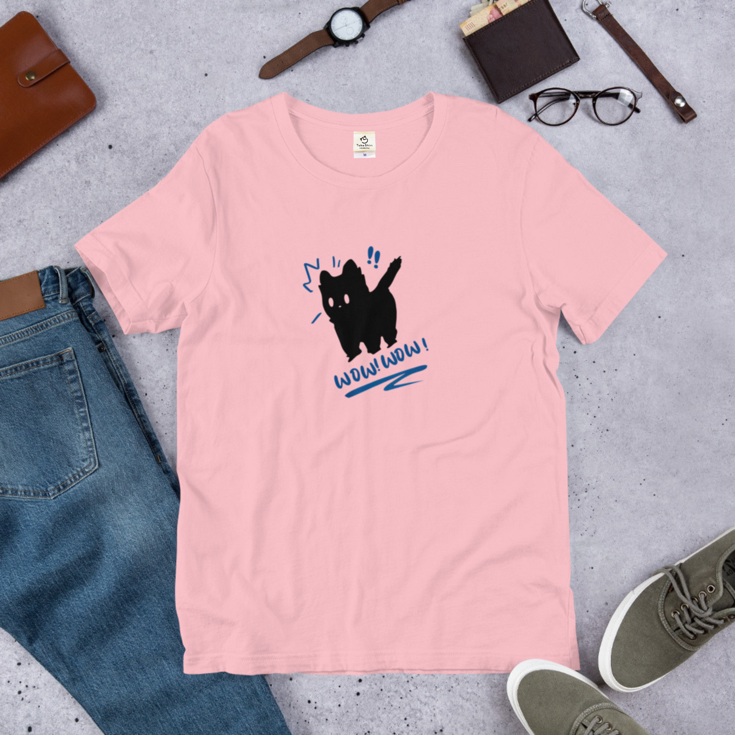 猫tシャツ ねこ 可愛い猫イラスト WOW! ビックリした！｜アダルト&キッズサイズ