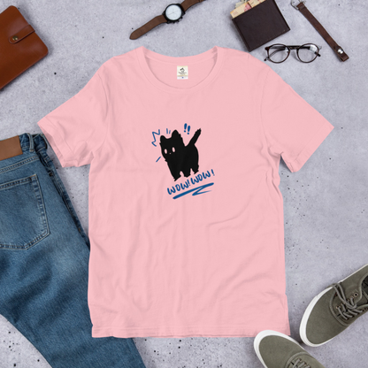 猫tシャツ ねこ 可愛い猫イラスト WOW! ビックリした！｜アダルト&キッズサイズ